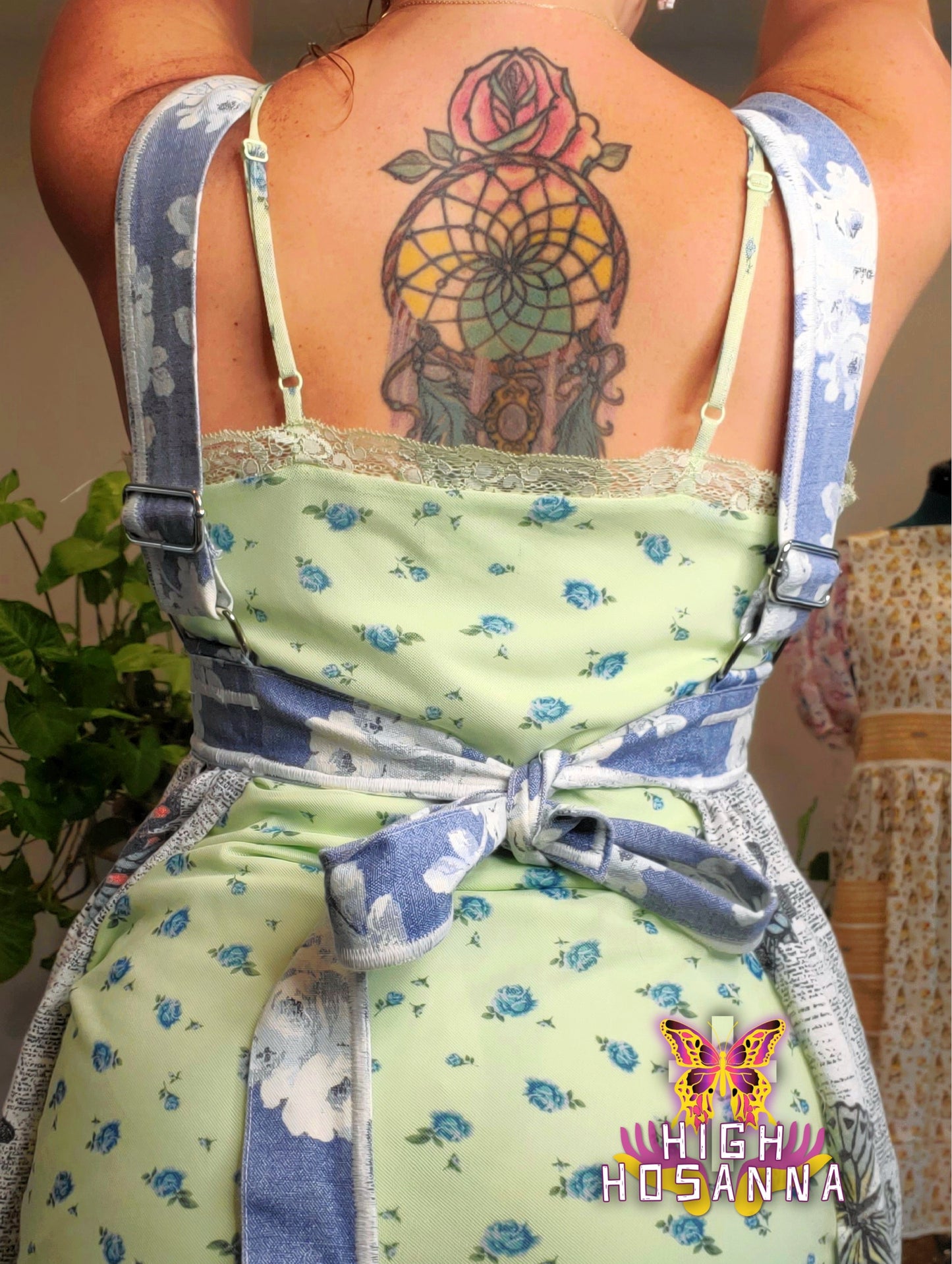 Blue Butterfly Apron with Pockets