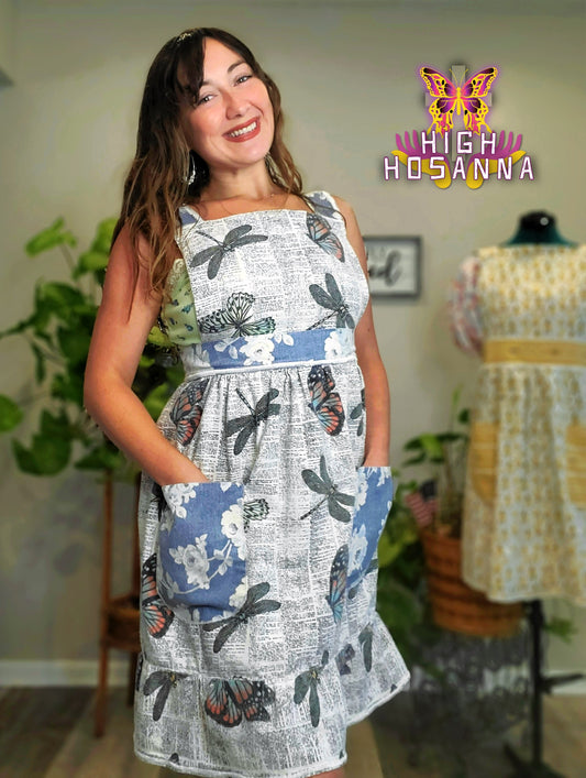 Blue Butterfly Apron with Pockets