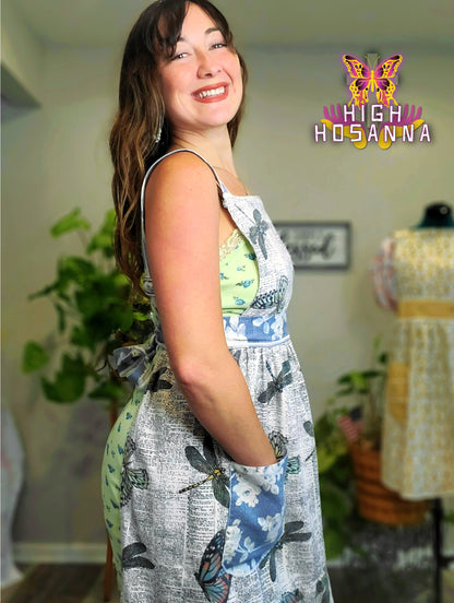 Blue Butterfly Apron with Pockets
